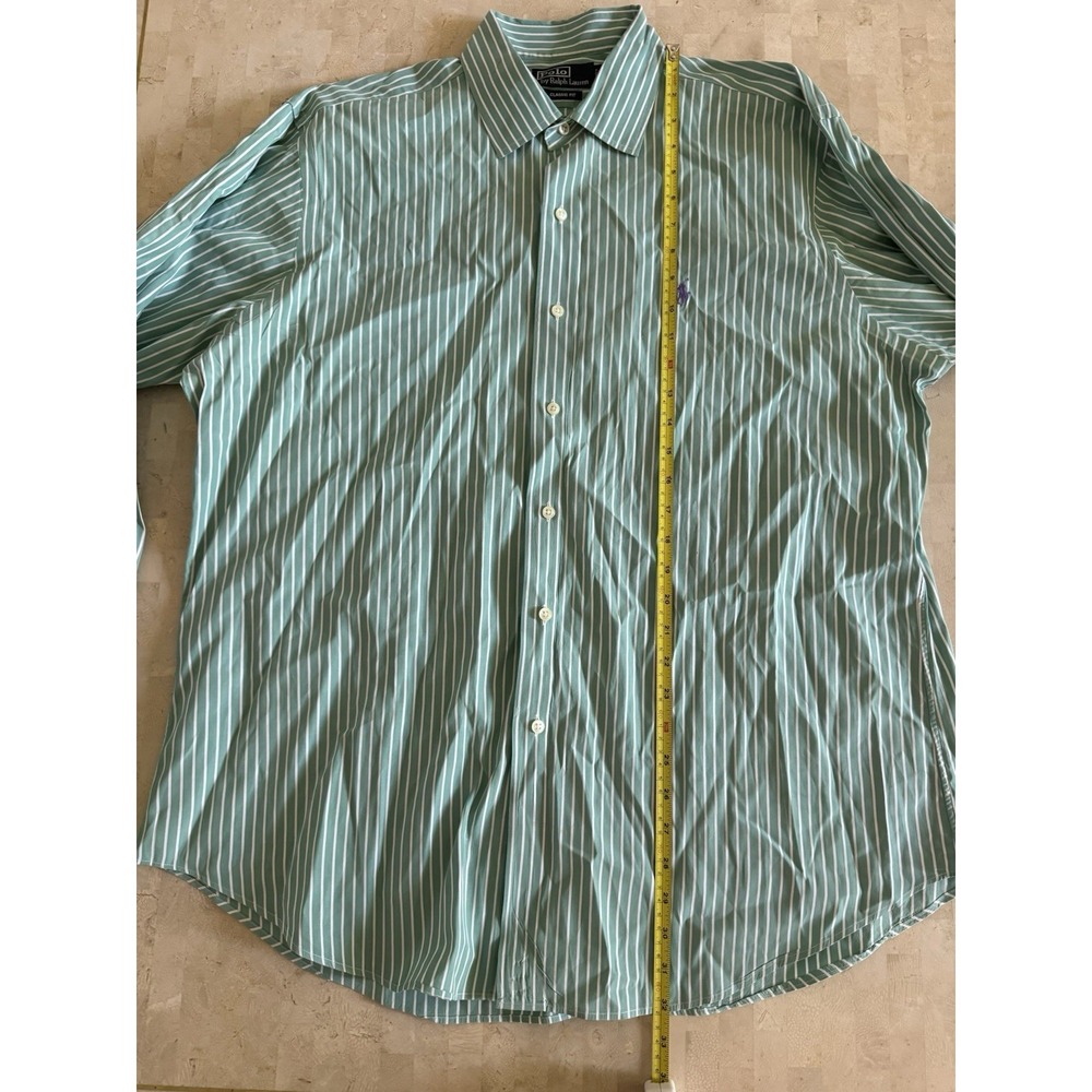 Polo Ralph Lauren Striped Shirt Mens XL Green 100% Cotton Classic Fit Preppy - Picture 4 of 10